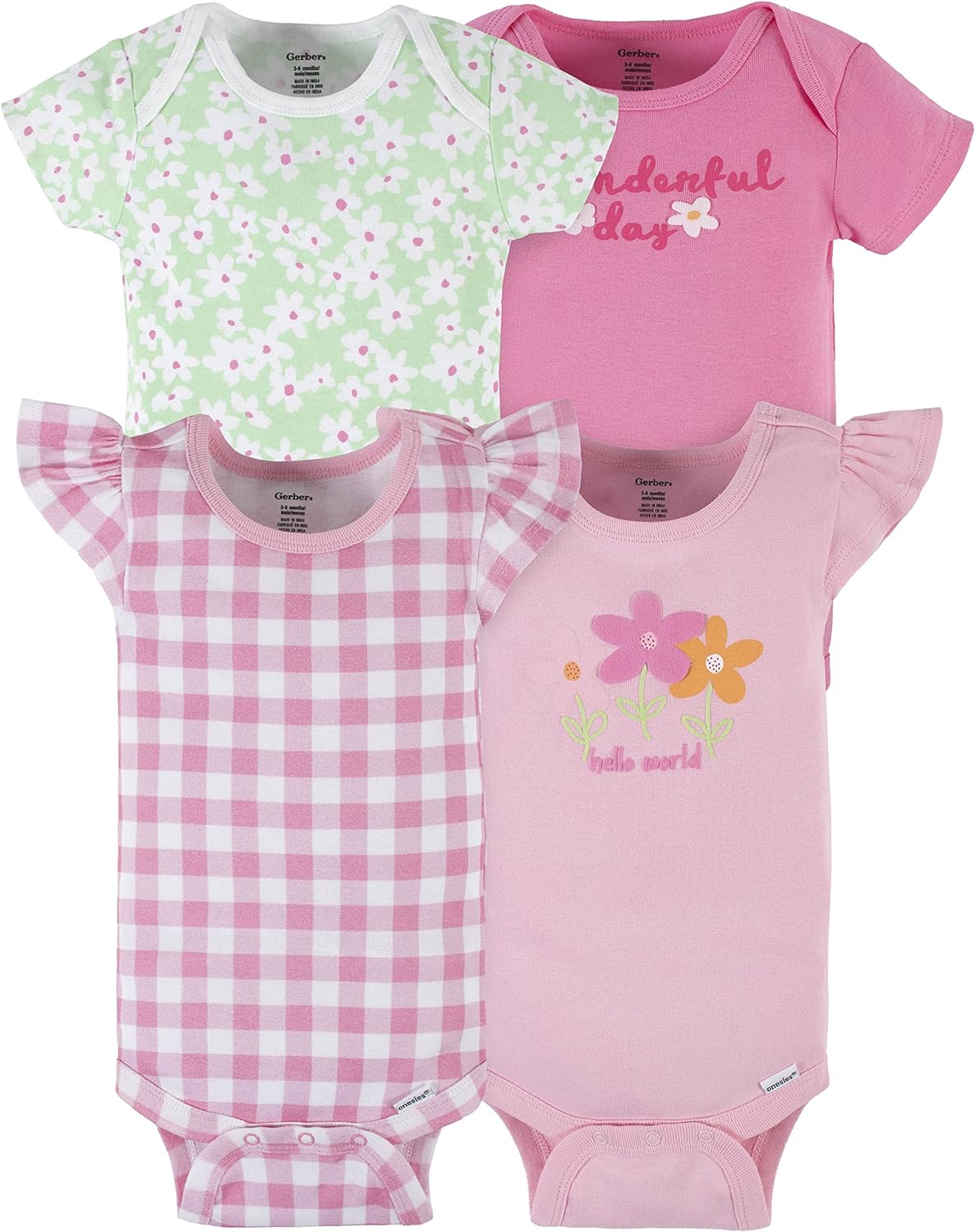 Gerber baby-girls 4-pack Short Sleeve Onesies Bodysuits - Image 1
